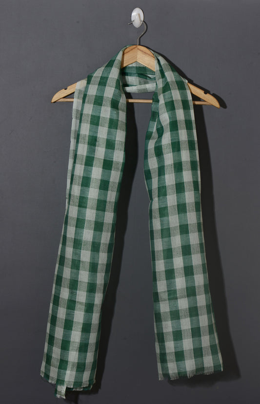 Linen Classic Gingham Checks - Green with grey