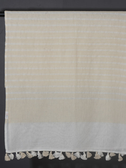 OMVAI Handcrafted Striped Linen Stole with Tassels - Blooming Beige