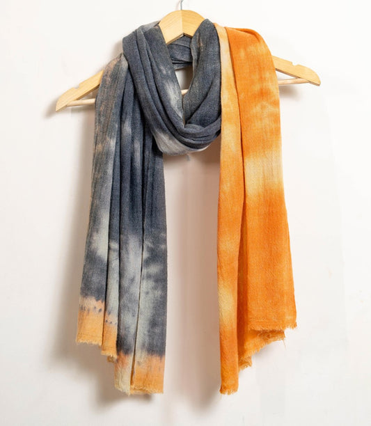 Tie and Dye Brush Paint Pattern Super Soft Woolen Muffler For Man | Grey Rust