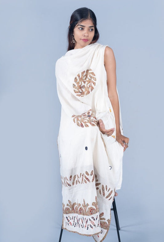 OMVAI Vishal Chakra Hastkala Dupatta with applique and Hand-work - Caramel Brown