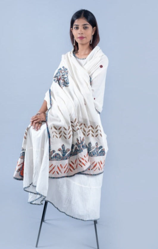 OMVAI Vishal Chakra Hastkala Dupatta with applique and Hand work - Blue Multi