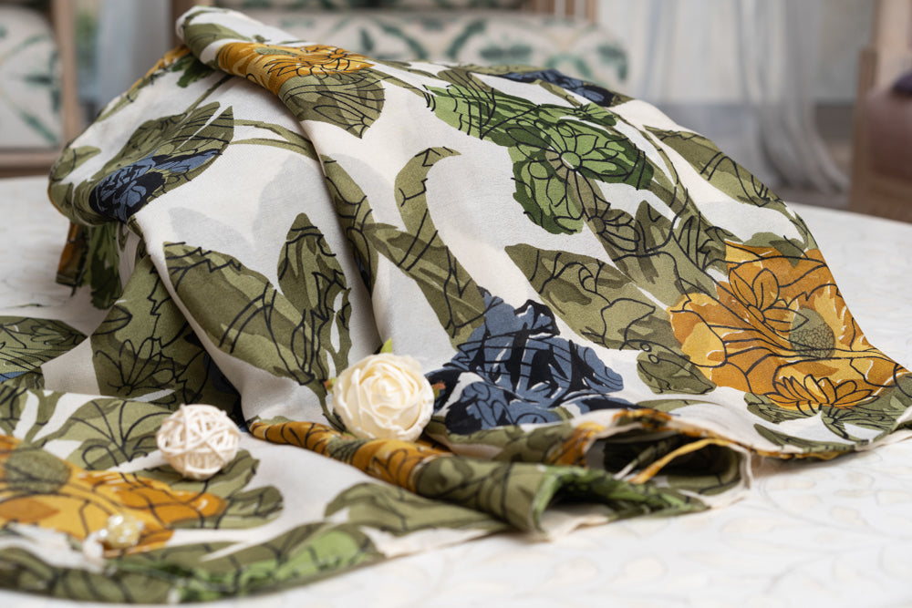 OMVAI Multi Floral Vine Crepe Ladies Stole