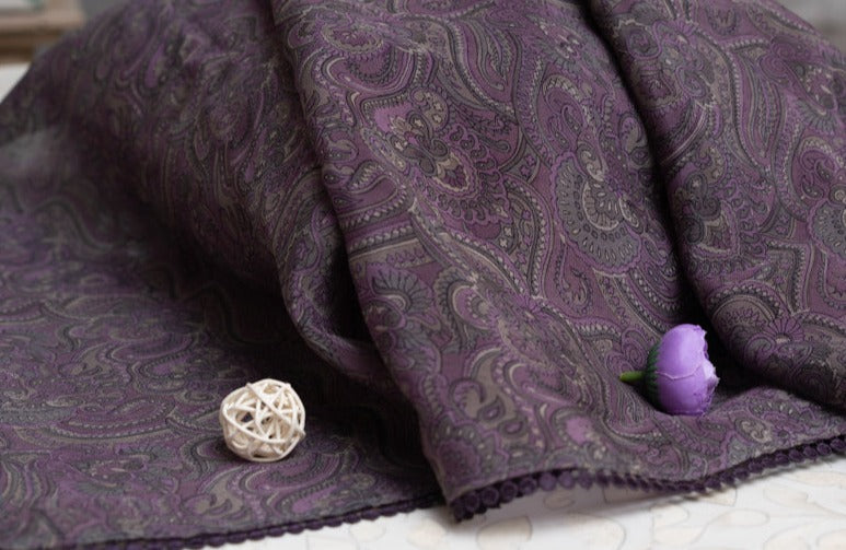 OMVAI Purple Ornamental Paisley Crepe Ladies Stole