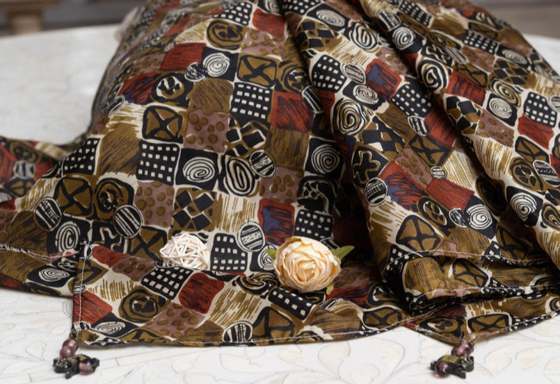 OMVAI Multi Abstract Geometric Print Silk Stole For Women
