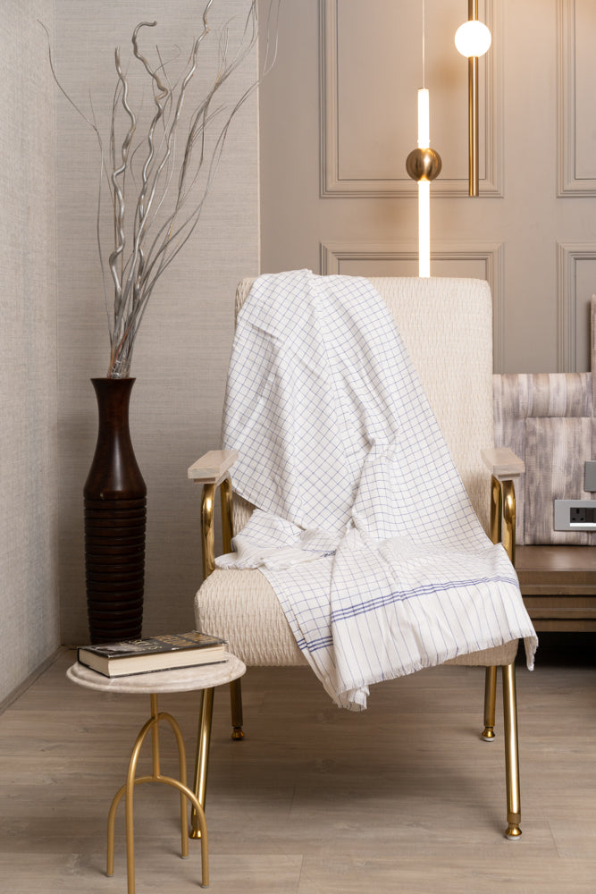 OMVAI Vintage Super Soft Checks Cotton Woven Throw Blanket Comforter  Blue