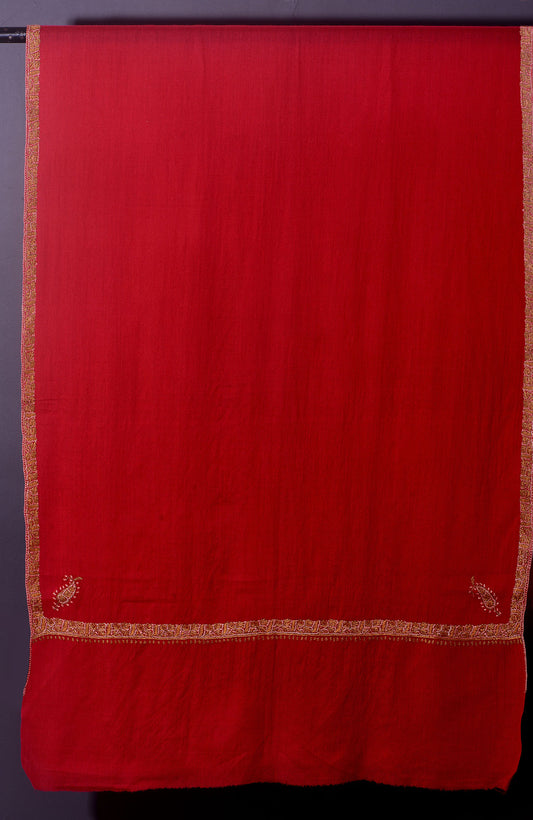 PALLA BUTI Magnificent Hand Embroidered Red Pashmina Stole