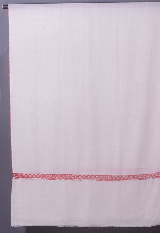 PALLA BORDER Gracious Hand Embroidered Pearl white Red Pashmina Stole