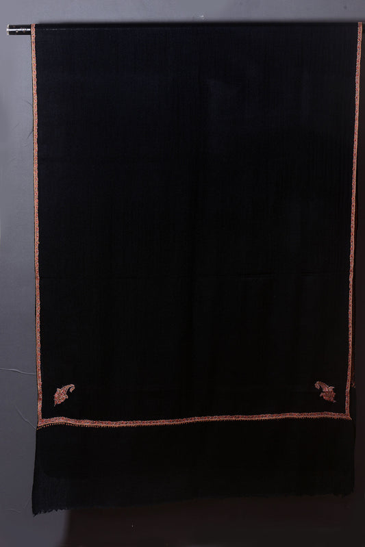 PALLA BUTI Magnificent Hand Embroidered Midnight Black Pashmina Stole