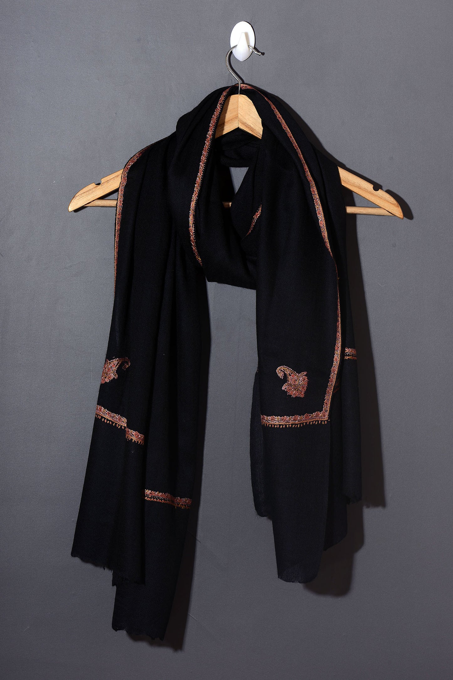 PALLA BUTI Magnificent Hand Embroidered Stole - Midnight Black