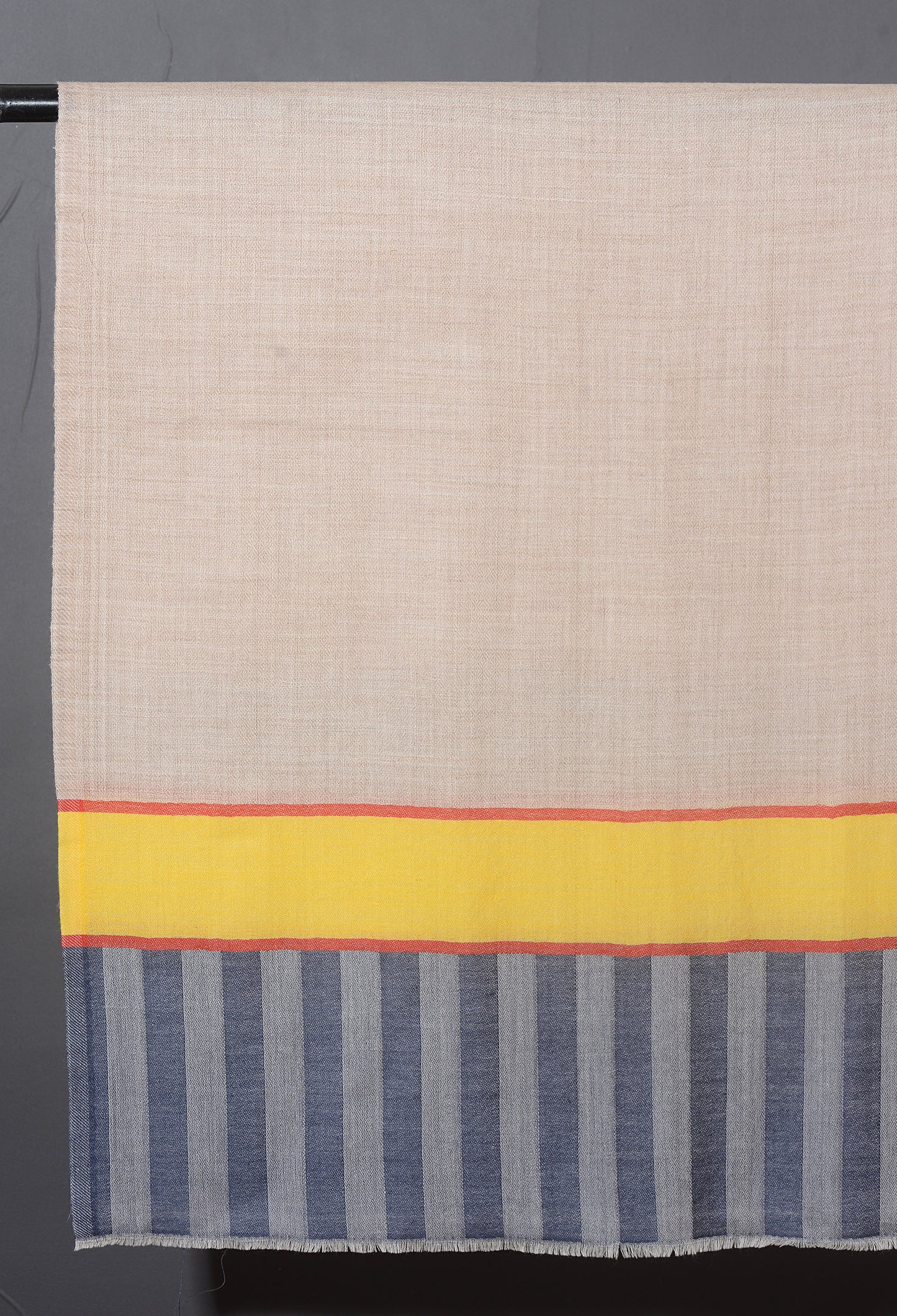 Striped Border Pashmina - Natural with yellow and grey stripes
