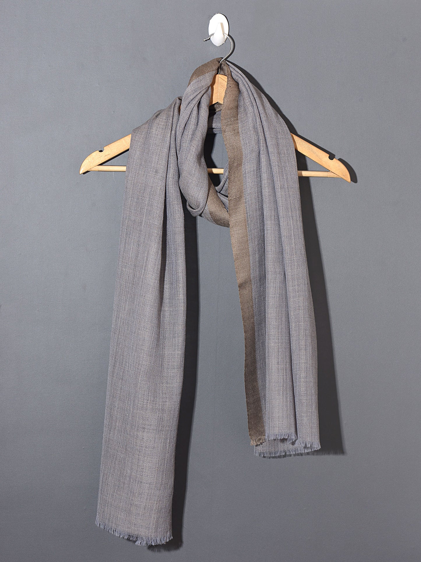 Striped Border Pashmina - Natural with linen border