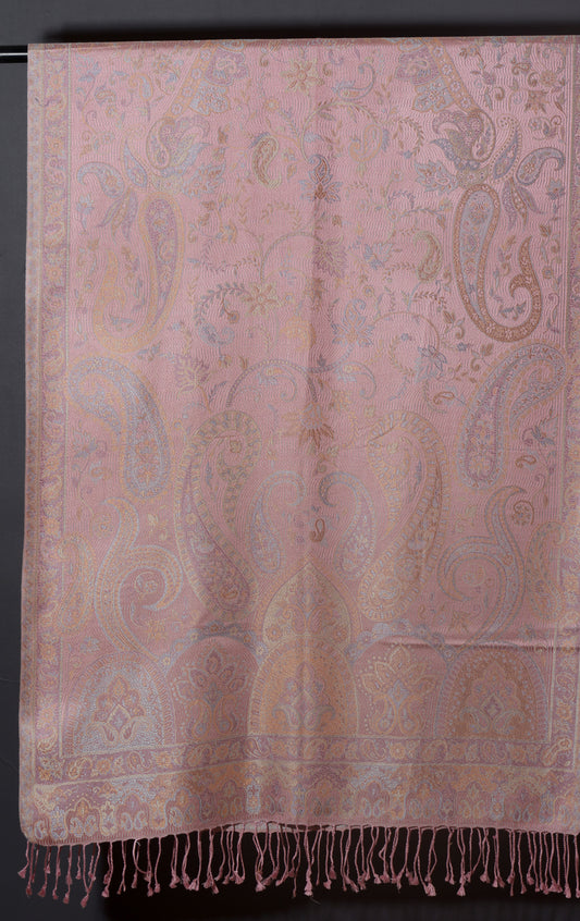 OMVAI Ornamental Paisley Premium Woven Silk Stole - Baby Pink