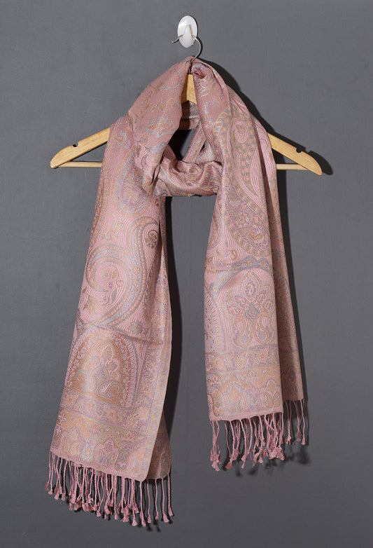 OMVAI Ornamental Paisley Premium Woven Silk Stole - Baby Pink