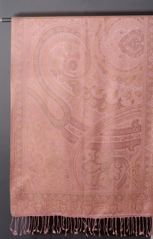OMVAI Ornamental Paisley Premium Woven Silk Stole - Pretty Pink
