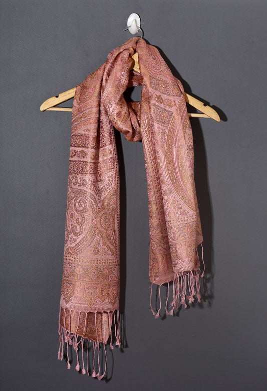 OMVAI Ornamental Paisley Premium Woven Silk Stole - Pretty Pink