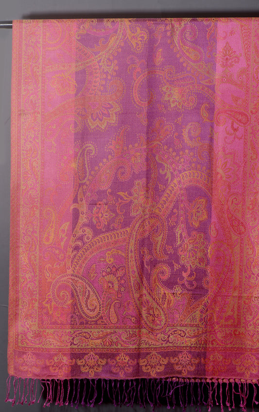 OMVAI Ornamental Paisley Premium Woven Silk Stole - Orchid Purple