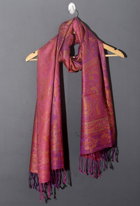 OMVAI Ornamental Paisley Premium Woven Silk Stole - Orchid Purple