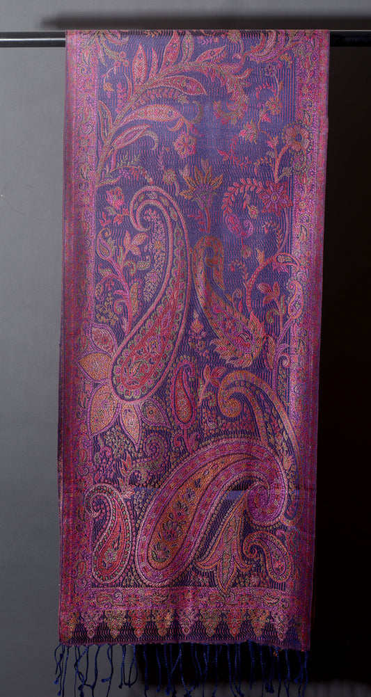 OMVAI Ornamental Paisley Premium Woven Silk Stole - Purple Passion