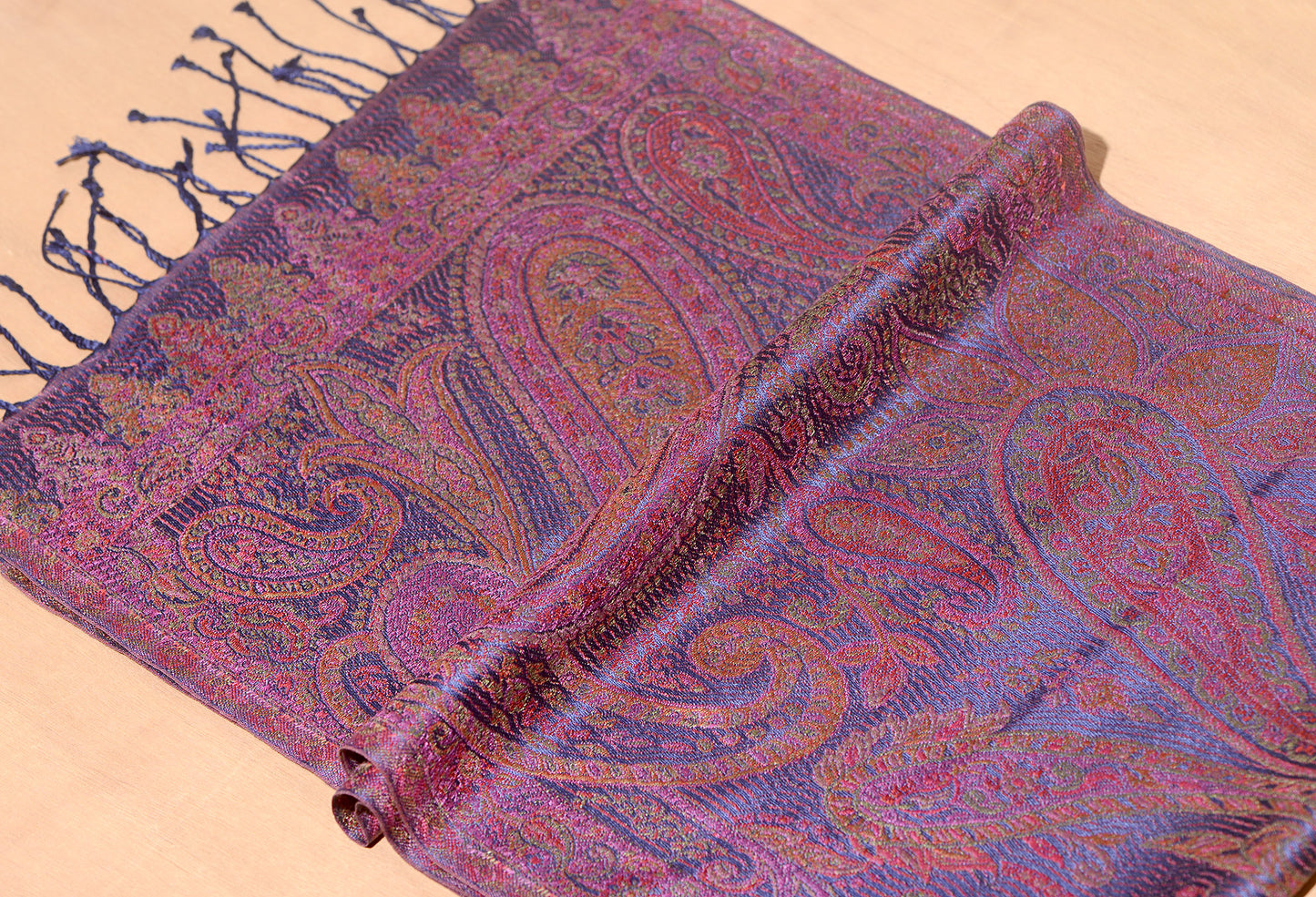 OMVAI Ornamental Paisley Premium Woven Silk Stole - Purple Passion