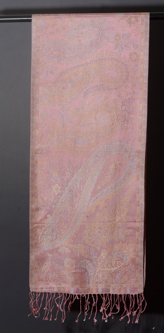 OMVAI Ornamental Paisley Premium Woven Silk Stole - Powder Pink