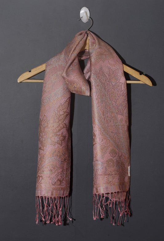 OMVAI Ornamental Paisley Premium Woven Silk Stole - Powder Pink