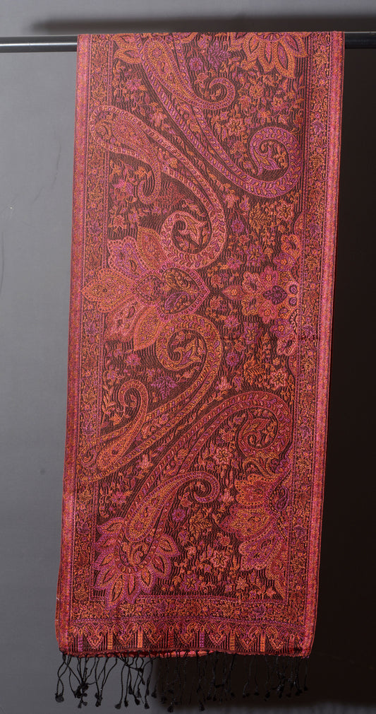 OMVAI Ornamental Paisley Premium Woven Silk Stole - Royal Burgundy