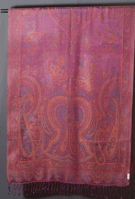 OMVAI Ornamental Paisley Premium Woven Silk Stole - Flamingo Pink