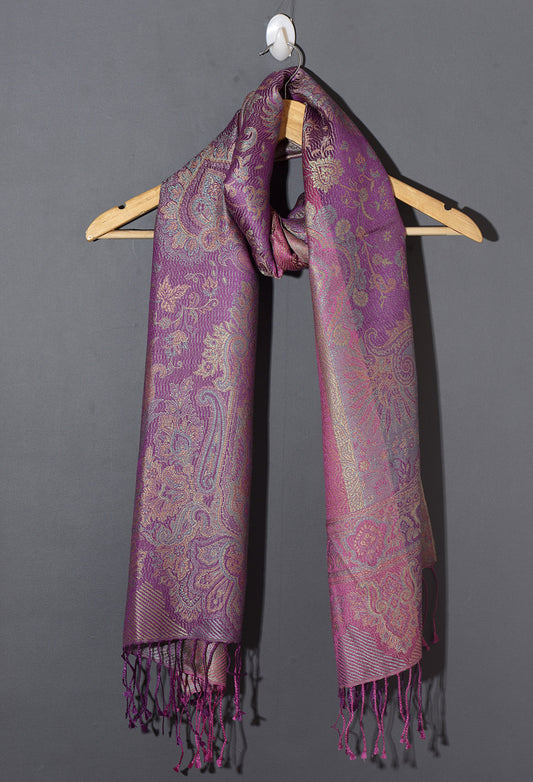 OMVAI Ornamental Paisley Premium Woven Silk Stole - Lavender