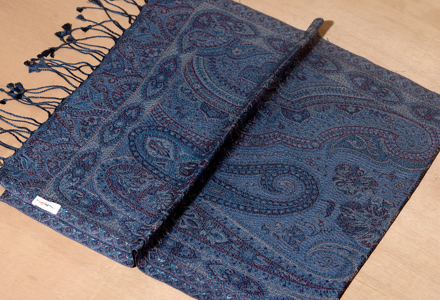 OMVAI Victorian Paisley Premium Woven Silk Stole - Blue Regalia
