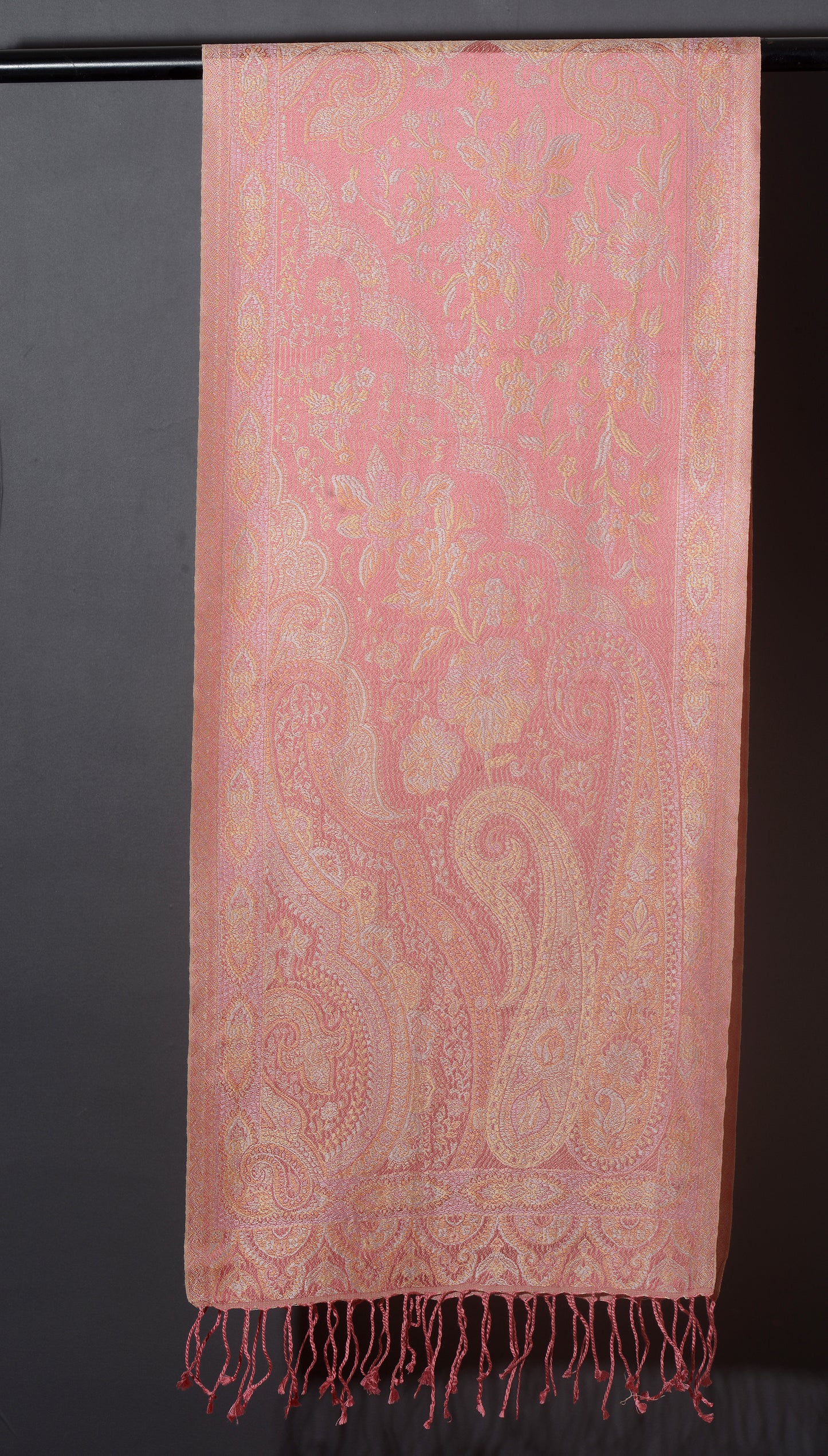 OMVAI Victorian Paisley Premium Woven Silk Stole | Peachy Pink