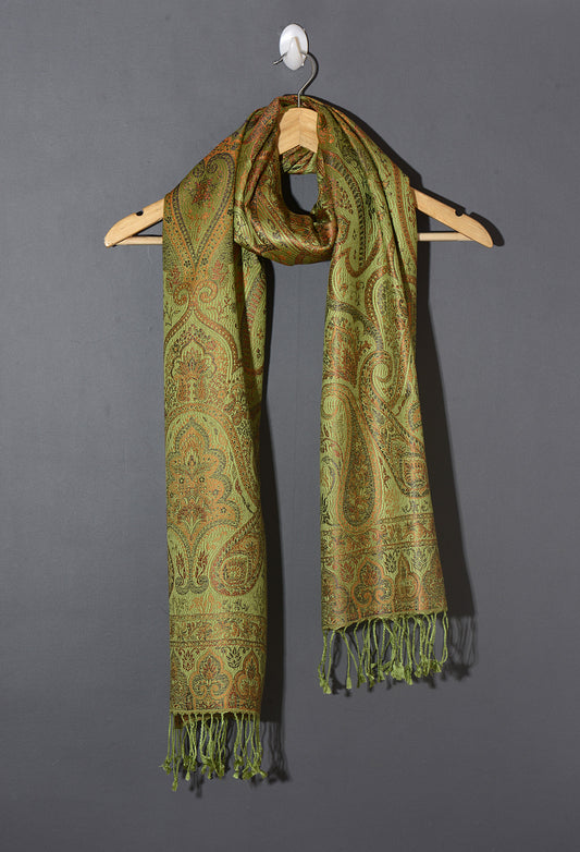 OMVAI Victorian Paisley Premium Woven Silk Stole -  Yellow Iris