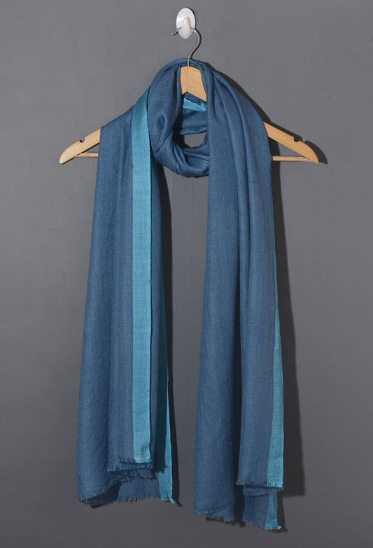 Striped Border Pashmina  -  Blue with sky border