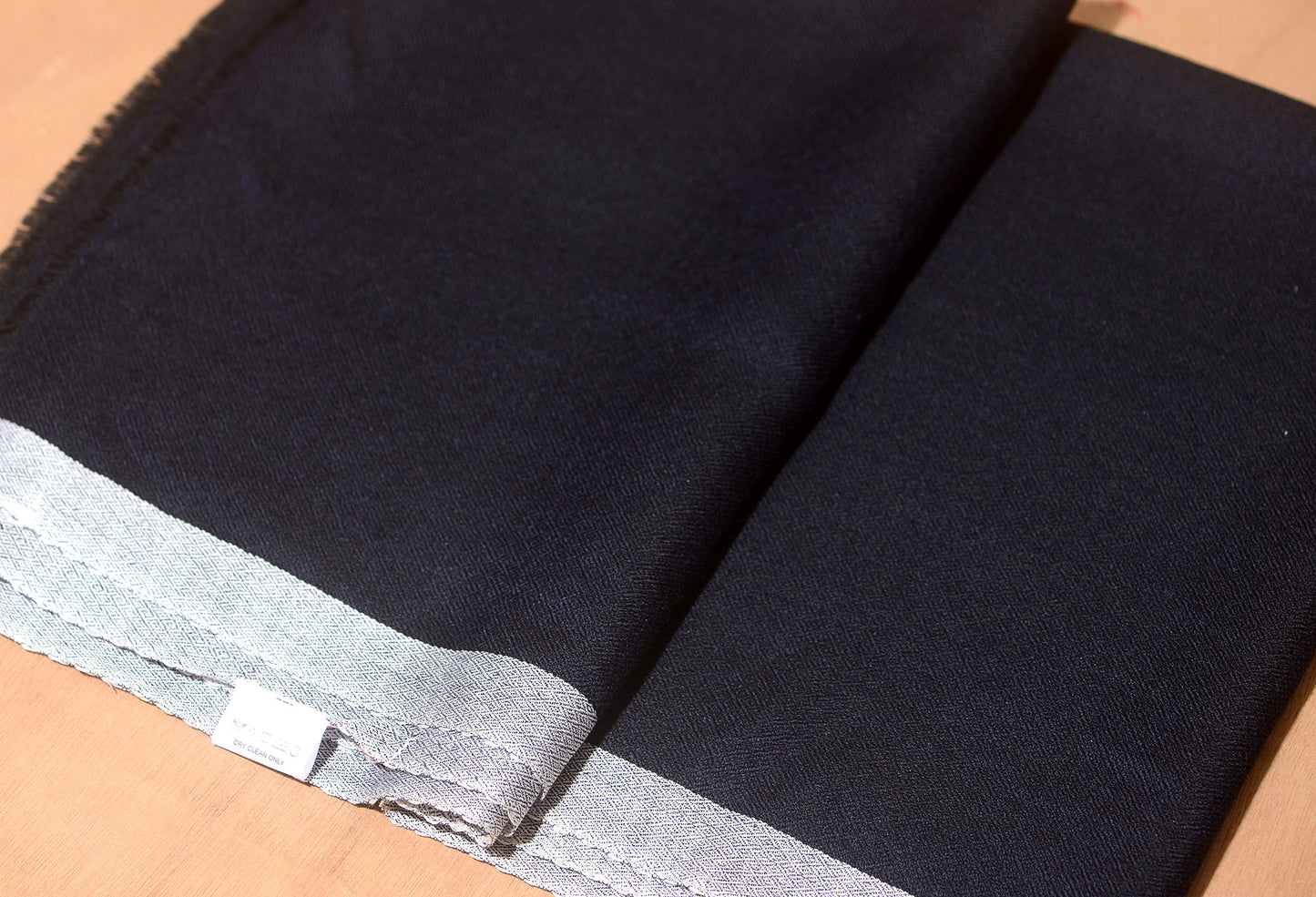 Midnight Blue with White Striped Border Pashmina Stole