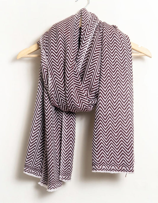 Zig Zag Patterned Super Soft Woolen Muffler | Dark Chocolate