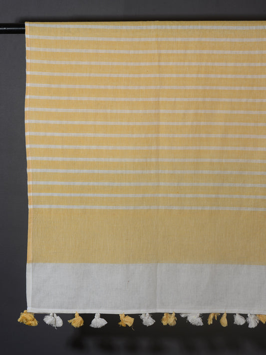 OMVAI Handcrafted Striped Linen Stole with Tassels - Golden Yellow