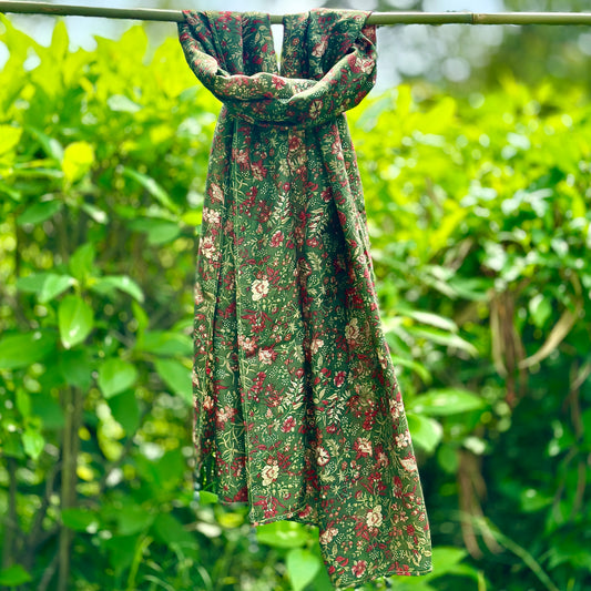 A silk stole with a vibrant floral print