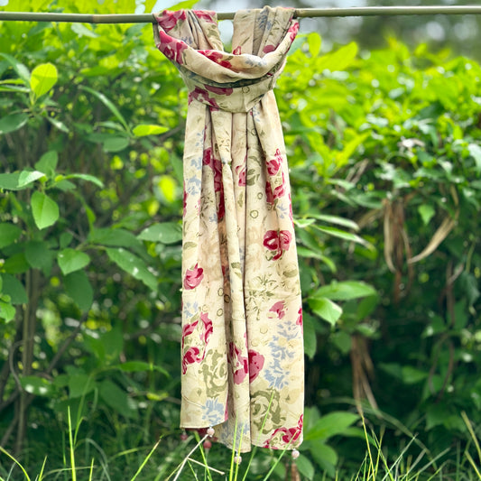 OMVAI Watercolor Rose Chiffon Stole - Multi