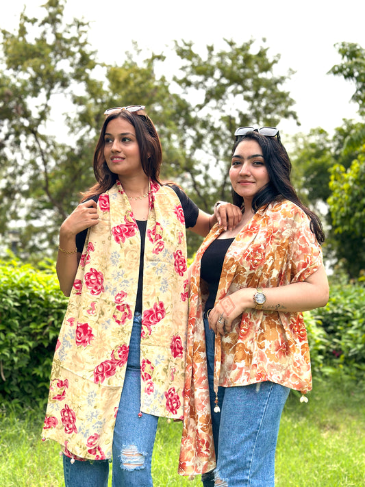 OMVAI Water color Rose Crepe Stole - Earthy Tones