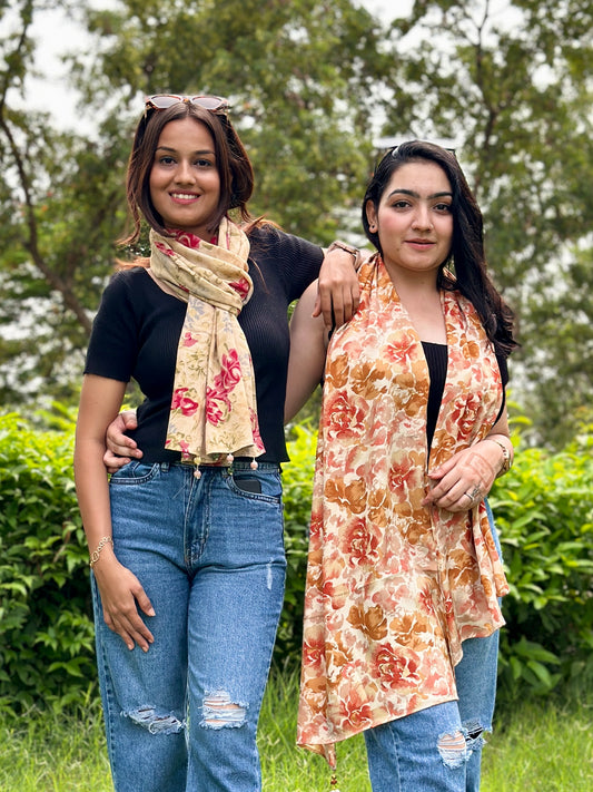 OMVAI Watercolor Rose Chiffon Stole - Multi