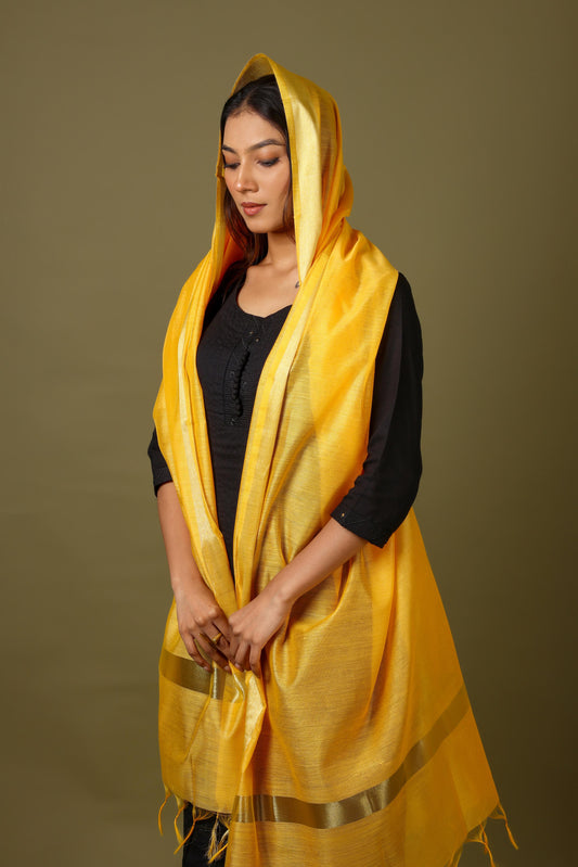 OMVAI Golden Border Chanderi Silk Dupatta - Sunshine Yellow