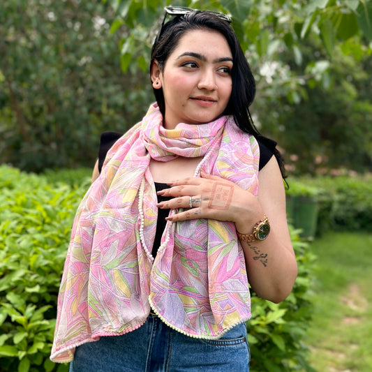 OMVAI Abstract Geometry Crepe Stole - Pastel Pinks