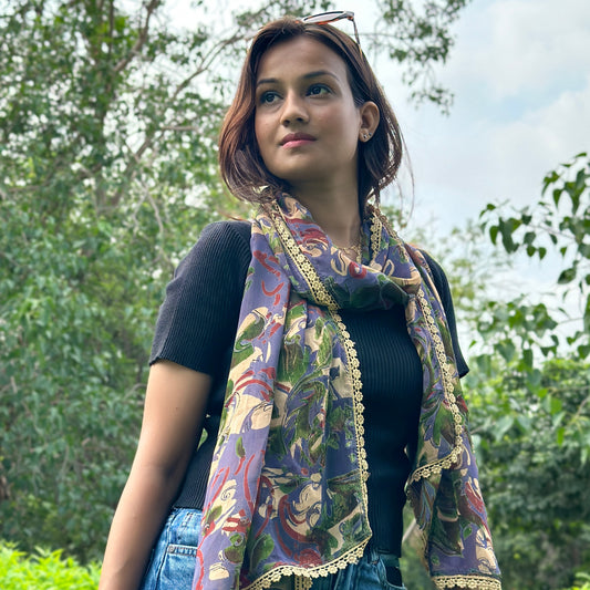 OMVAI Abstract Flora Chiffon Stole - Lavender