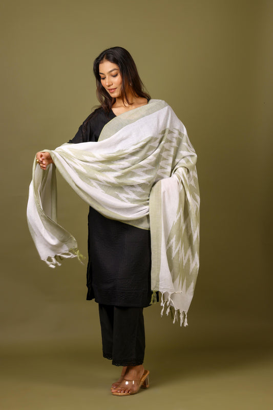 OMVAI The IKAT Dupatta with Tassels  -  Urban Green