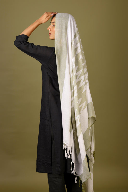 OMVAI The IKAT Dupatta with Tassels  -  Urban Green