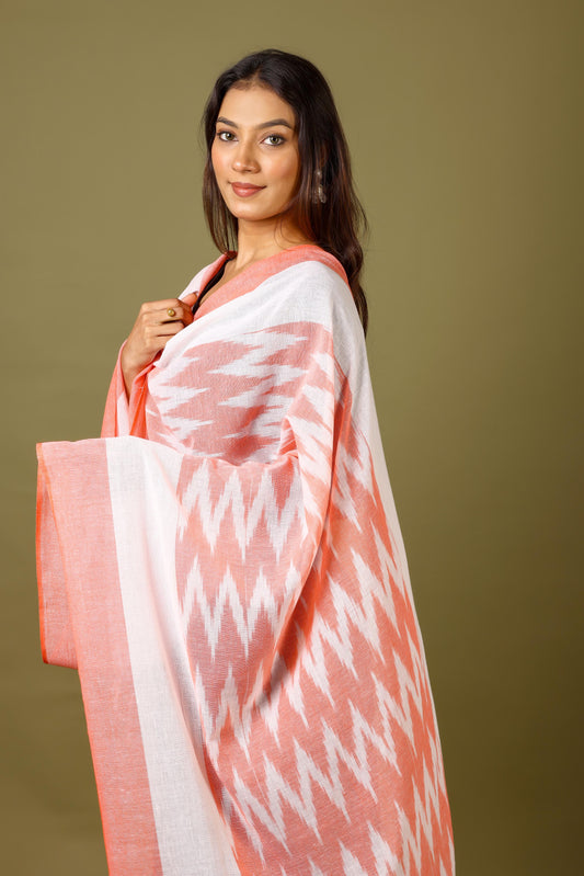 OMVAI The IKAT Dupatta with Tassels  - Classy Coral