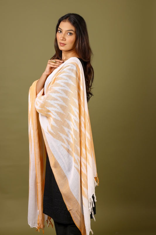 OMVAI The IKAT Dupatta with Tassels  - Pastel Apricot