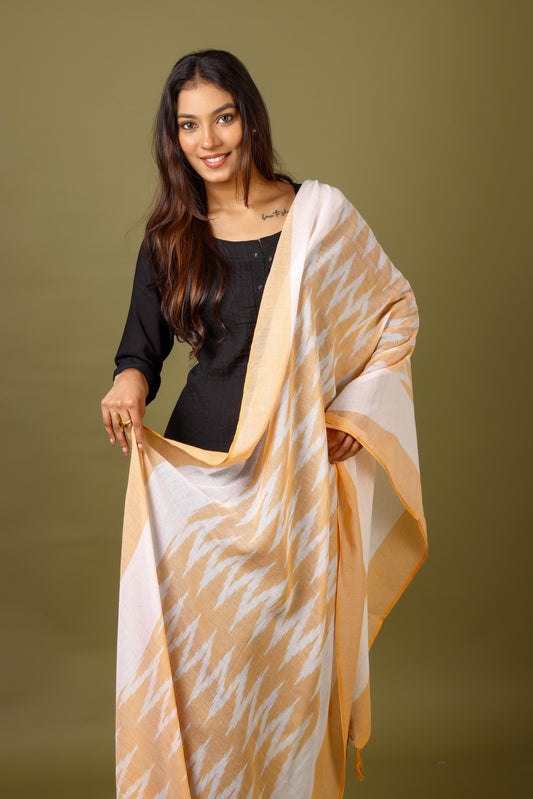 OMVAI The IKAT Dupatta with Tassels  - Pastel Apricot