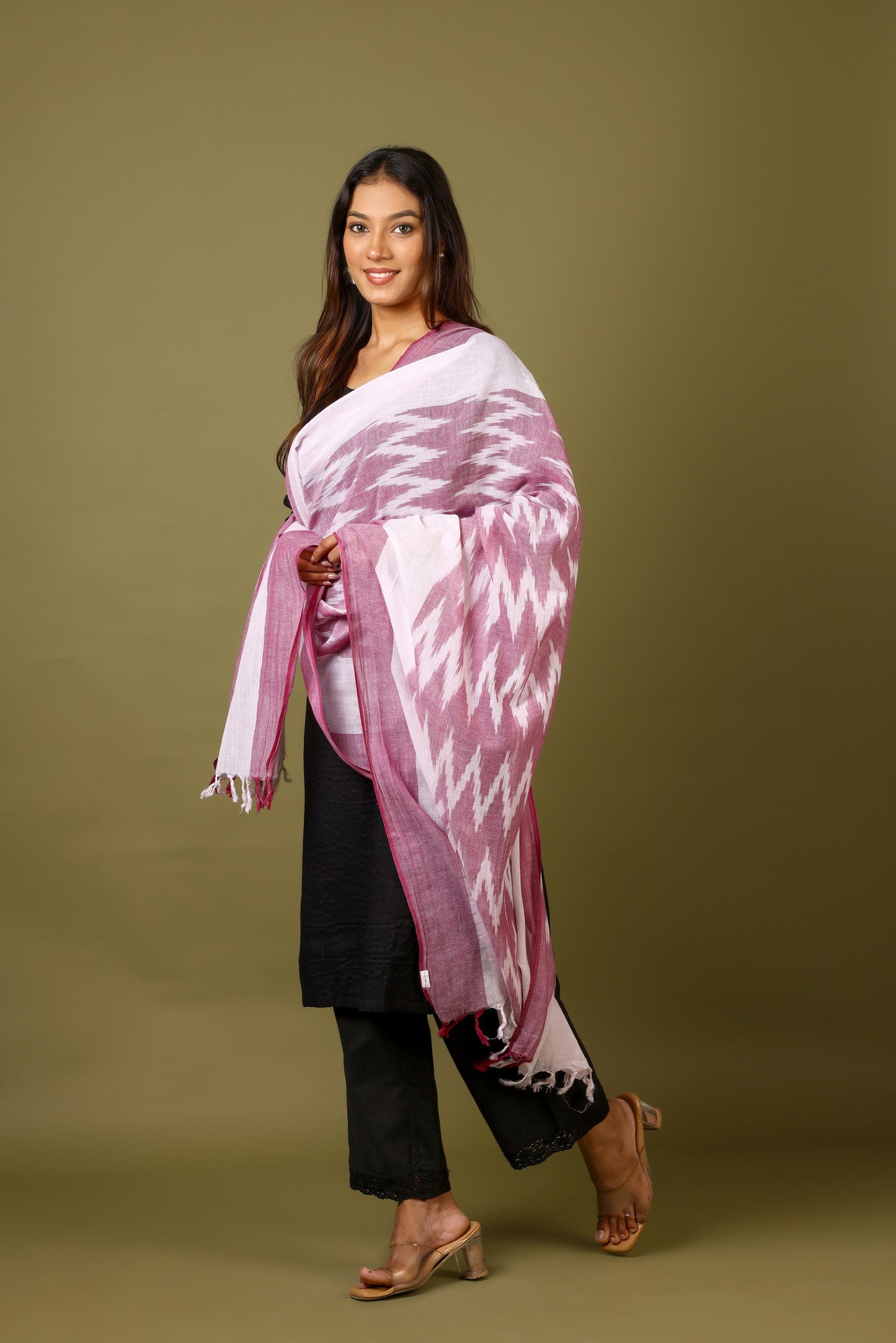 OMVAI The IKAT Dupatta with Tassels - Purple Passion
