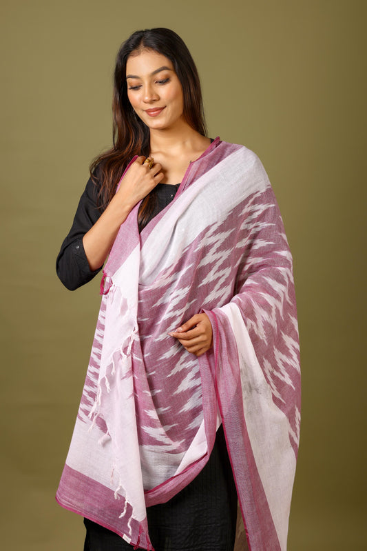 OMVAI The IKAT Dupatta with Tassels  -  Purple Passion