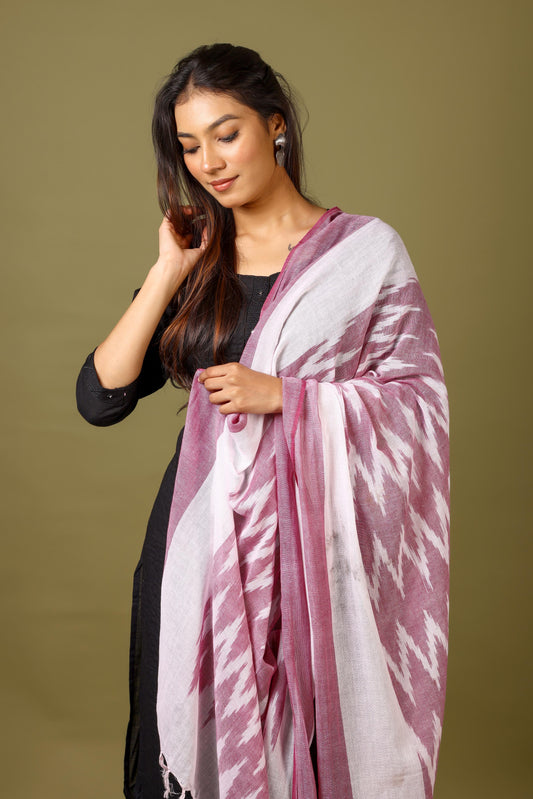 OMVAI The IKAT Dupatta with Tassels  -  Purple Passion
